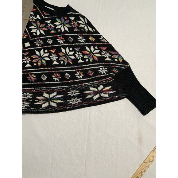 LOANA Girl Sleeved Knit Poncho One Size Ribbed Cuffs Multicolor Indie Hipster - Picture 10 of 10